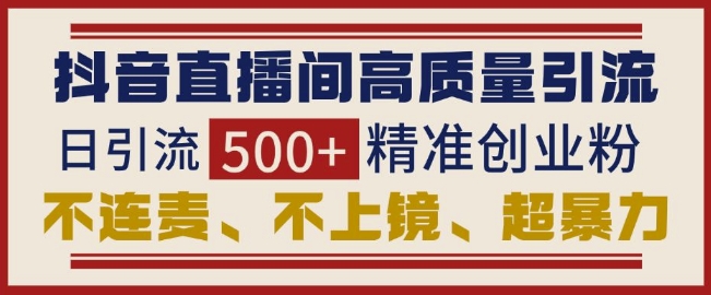 抖音直播间引流创业粉，无需连麦、不用上镜、超暴力，日引流500+高质量精准创业粉 - 小毅网创-小毅网创