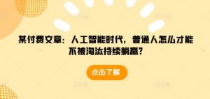 某付费文章：人工智能时代，普通人怎么才能不被淘汰持续躺赢?-小毅网创
