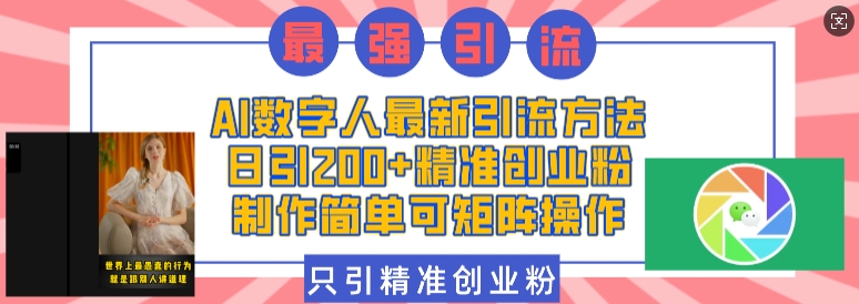 AI数字人最新引流方法，日引200+精准创业粉，制作简单可矩阵操作 - 小毅网创-小毅网创