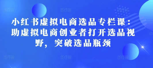小红书虚拟电商选品专栏课：助虚拟电商创业者打开选品视野，突破选品瓶颈 - 小毅网创-小毅网创