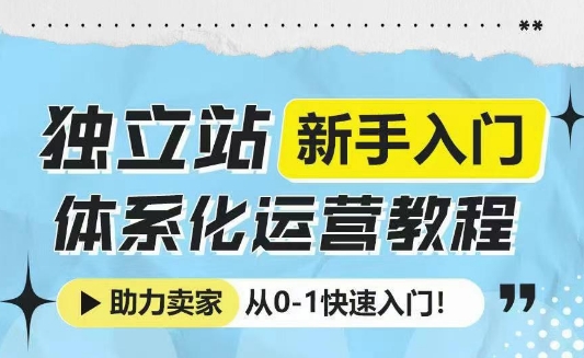 独立站新手入门体系化运营教程，助力独立站卖家从0-1快速入门! - 小毅网创-小毅网创