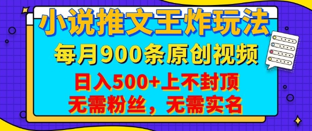 小说推文王炸玩法，一键代发，每月最多领900条原创视频，播放量收益日入5张，无需粉丝，无需实名【揭秘】 - 小毅网创-小毅网创