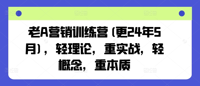 老A营销训练营(更25年1月)，轻理论，重实战，轻概念，重本质 - 小毅网创-小毅网创