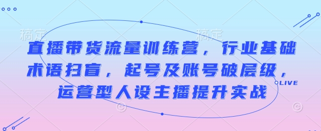 直播带货流量训练营，行业基础术语扫盲，起号及账号破层级，运营型人设主播提升实战 - 小毅网创-小毅网创