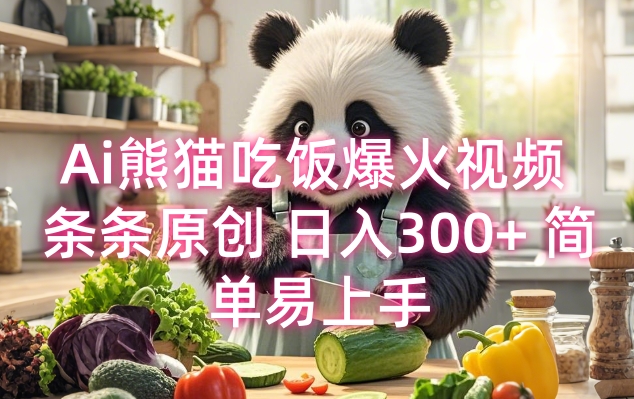 Ai熊猫吃饭爆火视频 条条原创 日入300+ 简单易上手 - 小毅网创-小毅网创