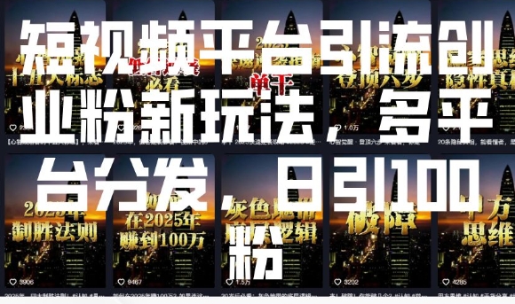 短视频平台引流创业粉新玩法，多平台分发，日引100粉 - 小毅网创-小毅网创