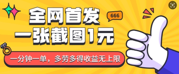 全网首发，一张截图1块钱，一分钟一单，多劳多得，收益无上限 - 小毅网创-小毅网创