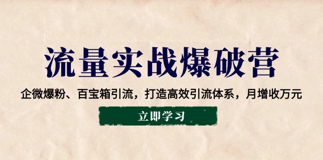 流量实战爆破营：企微爆粉、百宝箱引流，打造高效引流体系，月增收万元 - 小毅网创-小毅网创