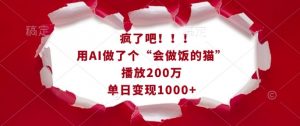 疯了吧！用AI做了个“会做饭的猫”，播放200万，单日变现1k-小毅网创
