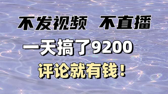 不发作品不直播，评论就有钱，一条最高10块，一天搞了9200 - 小毅网创-小毅网创