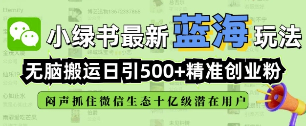 小绿书无脑搬运引流，全自动日引500精准创业粉，微信生态内又一个闷声发财的机会 - 小毅网创-小毅网创