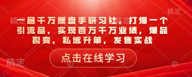 一品千万操盘手研习社，打爆一个引流品，实现百万千万业绩，爆品裂变，私域升单，发售实战 - 小毅网创-小毅网创