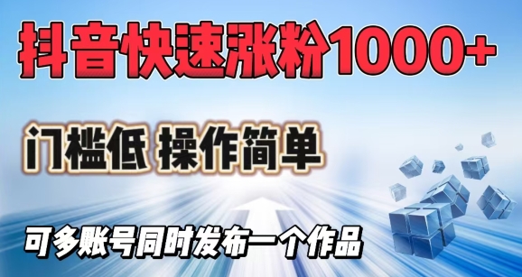 抖音快速涨1000+粉，门槛低操作简单，可多账号同时发布一个作品 - 小毅网创-小毅网创