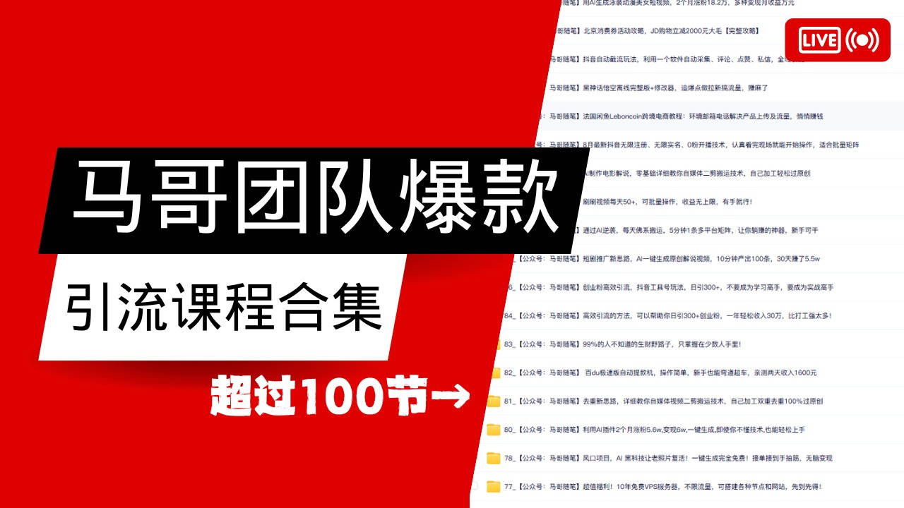 马哥团队【122节】最全项目爆款引流课程合集【持续更新】 - 小毅网创-小毅网创