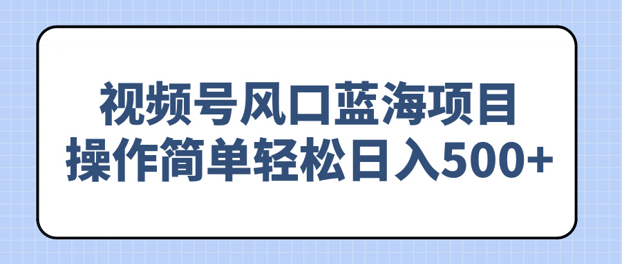 视频号风口蓝海项目，操作简单轻松日入500+ - 小毅网创-小毅网创