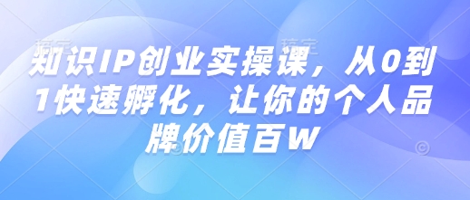 知识IP创业实操课，从0到1快速孵化，让你的个人品牌价值百W - 小毅网创-小毅网创