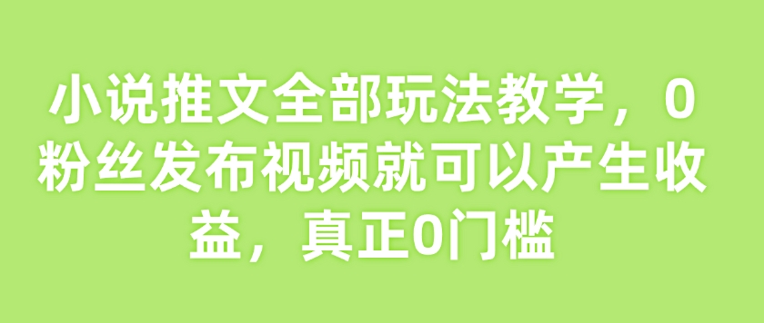 小说推文全部玩法教学，0粉丝发布视频就可以产生收益，真正0门槛 - 小毅网创-小毅网创