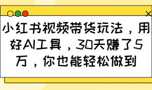 小红书视频带货玩法，用好AI工具，30天赚了5万，你也能轻松做到-小毅网创