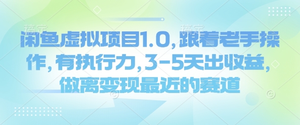 闲鱼虚拟项目1.0，跟着老手操作，有执行力，3-5天出收益，做离变现最近的赛道 - 小毅网创-小毅网创