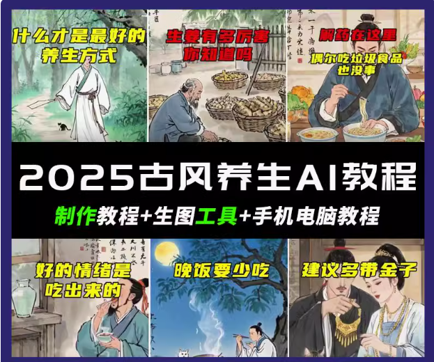 抖音AI古风养生视频教程日入五张 轻松涨粉 10W+ - 小毅网创-小毅网创