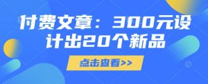 付费文章：300元设计出20个新品-小毅网创