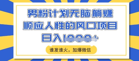 男粉计划无脑躺Z，顺应人性的风口项目，谁发谁火，加爆微信，日入多张【揭秘】 - 小毅网创-小毅网创