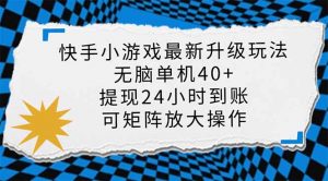 快手小游戏最新版升级玩法，新风口，无脑单机日入40+，可批量放大，小...-小毅网创