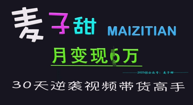 麦子甜30天逆袭视频带货高手，单月变现6W加特训营 - 小毅网创-小毅网创