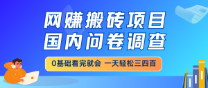 网赚搬砖项目，国内问卷调查，0基础看完就会 一天轻松三四百，靠谱副业...-小毅网创