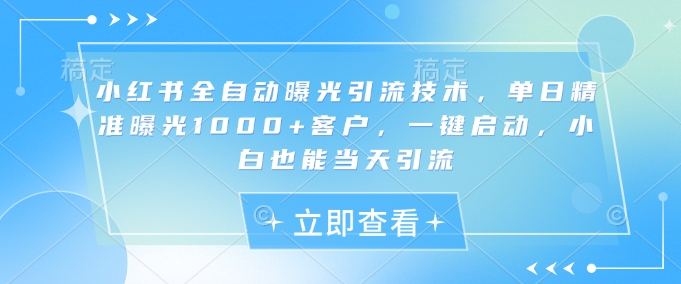 小红书全自动曝光引流技术，单日精准曝光1000+客户，一键启动，小白也能当天引流【揭秘】 - 小毅网创-小毅网创