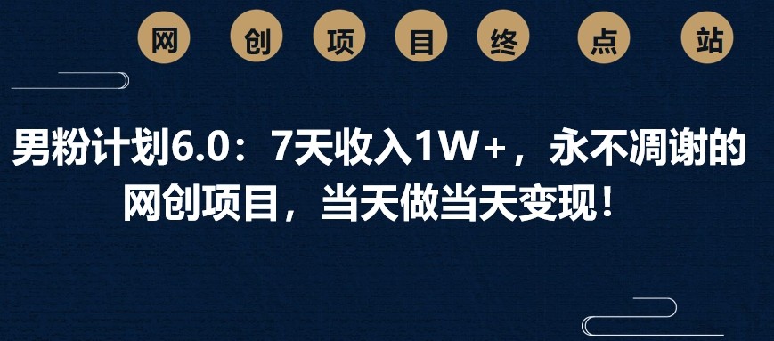 男粉计划6.0：7天收入1W+，永不凋谢的网创项目，当天做当天变现！ - 小毅网创-小毅网创