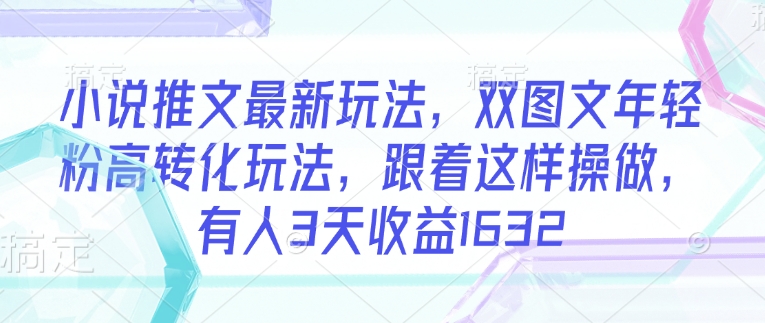 小说推文最新玩法，双图文年轻粉高转化玩法，跟着这样操做，有人3天收益1632 - 小毅网创-小毅网创