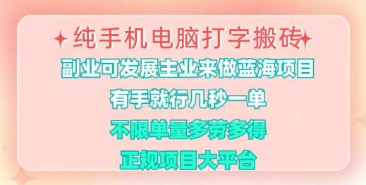 纯手机电脑打字搬砖，有手就行，几秒一单，多劳多得，正规项目大平台【揭秘】 - 小毅网创-小毅网创