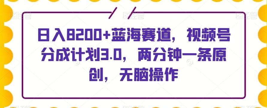 日入8200+蓝海赛道，视频号分成计划3.0，两分钟一条原创，无脑操作 - 小毅网创-小毅网创
