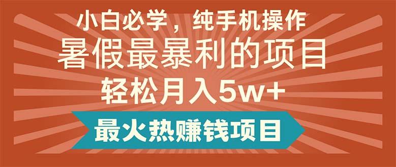 小白必学，纯手机操作，暑假最暴利的项目轻松月入5w+最火热赚钱项目 - 小毅网创-小毅网创
