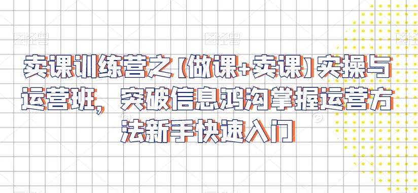 卖课训练营之【做课+卖课】实操与运营班，突破信息鸿沟掌握运营方法新手快速入门 - 小毅网创-小毅网创