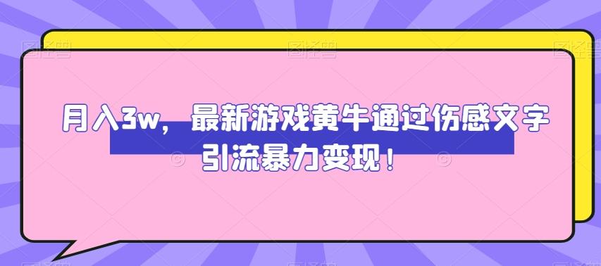 月入3w，最新游戏黄牛通过伤感文字引流暴力变现 - 小毅网创-小毅网创