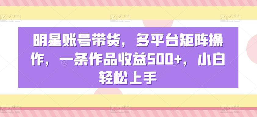 明星账号带货，多平台矩阵操作，一条作品收益500+，小白轻松上手【揭秘】 - 小毅网创-小毅网创