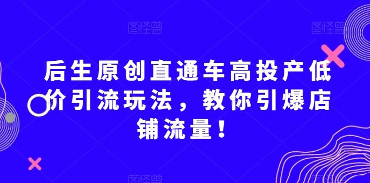 后生原创直通车高投产低价引流玩法，教你引爆店铺流量！ - 小毅网创-小毅网创