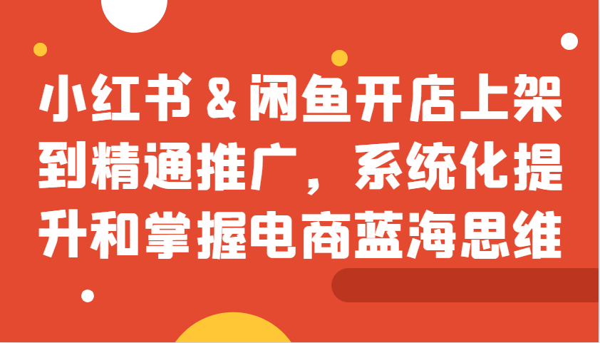 小红书&闲鱼开店上架到精通推广，系统化提升和掌握电商蓝海思维 - 小毅网创-小毅网创