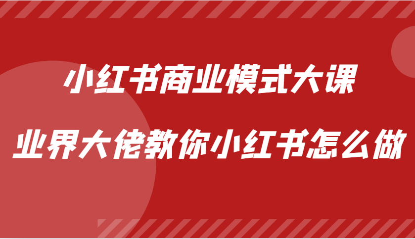 小红书商业模式大课，业界大佬教你小红书怎么做【视频课】 - 小毅网创-小毅网创