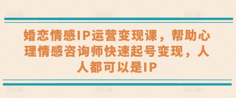 婚恋情感IP运营变现课，帮助心理情感咨询师快速起号变现，人人都可以是IP - 小毅网创-小毅网创