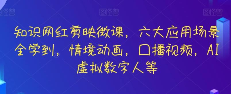 知识网红剪映微课，六大应用场景全学到，情境动画，囗播视频，AI虚拟数字人等 - 小毅网创-小毅网创