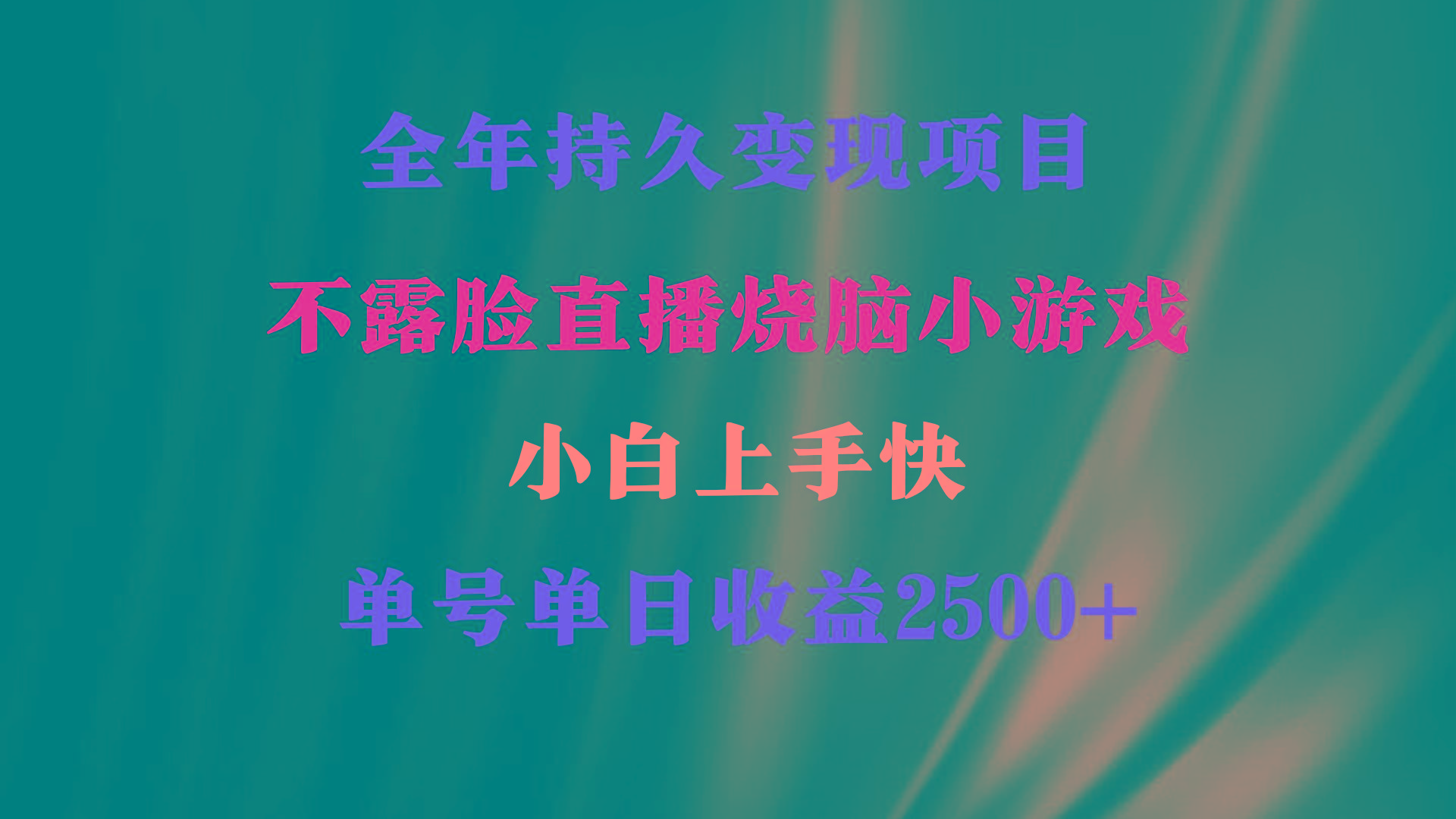 2024年 最优项目，烧脑小游戏不露脸直播 小白上手快 无门槛 一天收益2500+ - 小毅网创-小毅网创
