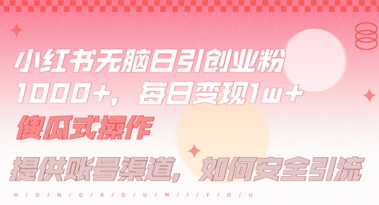 小红书无脑每日引流创业粉500+，小白每天只花半小时，躺赚长尾收益【揭秘】 - 小毅网创-小毅网创