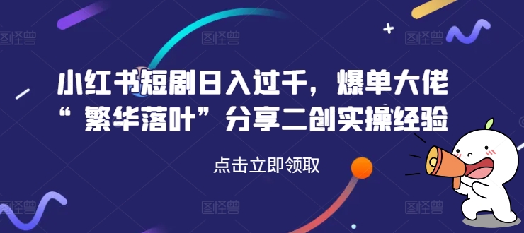 小红书短剧日入过千，爆单大佬“繁华落叶”分享二创实操经验 - 小毅网创-小毅网创