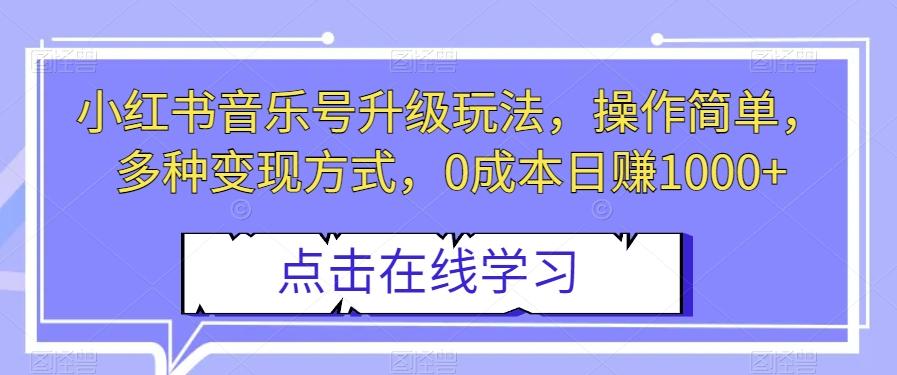 小红书音乐号升级玩法，操作简单，多种变现方式，0成本日赚1000+【揭秘】 - 小毅网创-小毅网创