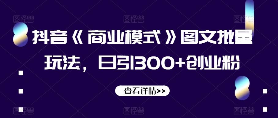抖音《商业模式》图文批量玩法，日引300+创业粉【揭秘】 - 小毅网创-小毅网创