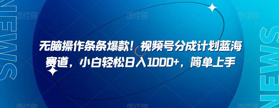 无脑操作条条爆款！视频号分成计划蓝海赛道，小白轻松日入1000+，简单上手 - 小毅网创-小毅网创
