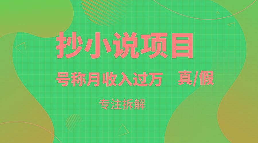 抄小说项目，号称月入过万，到底是否真实，能不能做，详细拆解 - 小毅网创-小毅网创